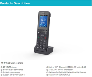 Téléphone de bureau IP avec interphone familial, emplacement pour carte SIM, téléphonie multimédia, appels professionnels, vidéoconférence, prend en charge les réseaux 4G et Wi-Fi - Product Image 2