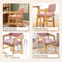 Chaise d'étude en bois pour enfants avec siège rembourré et dossier haut réglable en hauteur pour bureau, chambre et salle de classe