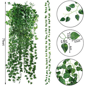 Feuilles de Pothos artificielles, lot de 12, guirlande de lierre vert pour la décoration de la maison, accessoires de photographie, 100cm-200cm, tissu en polyester plastique - Product Image 2