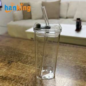 Ehanking Square Heat Resistant Coffee Glass <b>Cup</b> With <b>Lid</b> and Straw Transparent Milk Tea Juice Mug <b>Cups</b> For Home Bar Drinkware - Product Image 6