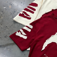 T-shirt vintage délavé et vieilli pour homme, coupe carrée personnalisée, effet délavé à l'acide, broderie et appliqué, effet soleil éclaté