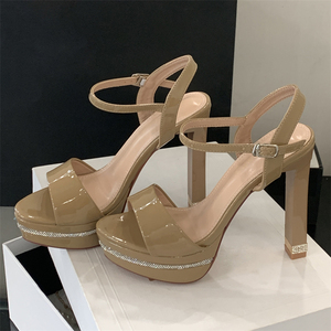 2025 Women's Black High Quality Peep Toe Ankle Strap <b>Sandals</b> Sexy Open High Heels with Height Increasing Feature for Summer - Product Image 2