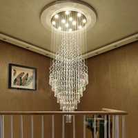 Lustre LED moderne de luxe pour grand hall d'hôtel, suspension en cristal à étages sur mesure pour villa, plafond haut, escalier suspendu