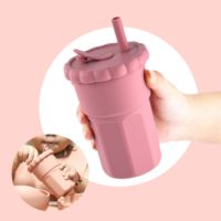 Bouteille d'eau en silicone anti-fuite 500 ml, nouveau design, pour parents et enfants, avec paille en silicone et boîte d'emballage