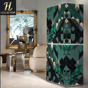 Servicio Rápido de Diseño 3D <span class=keywords><strong>Portugal</strong></span>: Aparador de Lujo con Pintura Artística Azul y Blanca, Madera Maciza Pixelada y Metal para Sala de Estar, Mueble para Vinos - Product Image 5