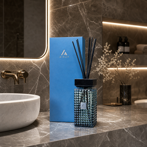 Aikun 1000ml Low MOQ Fast Reply Faceted Glass Nickel Badge Blue Flip Box Any Scent Long Lasting Reed <b>Diffuser</b> Set for Shops - Product Image 4
