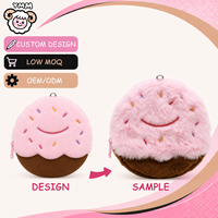 Porte-monnaie en peluche rose personnalisé en forme de crème glacée avec fermeture éclair, jolie pochette à monnaie dessert OEM/ODM pour accessoires de sac