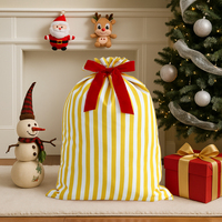 Sac en toile imperméable écologique brodé à rayures avec nœud en ruban, grand sac cadeau de Noël pour décorations et cadeaux