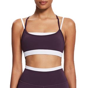 Soutien-gorge de sport ajustable pour femme, soutien-gorge de sport de compression, soutien-gorge à deux pièces factices, soutien-gorge à blocs de couleur pour la course à pied - Product Image 2