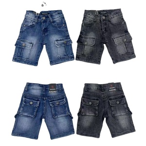 Nouveau <span class=keywords><strong>Jean</strong></span> Été Multi-Poches 2-8 Ans pour Garçons, Style Droit <span class=keywords><strong>Blanc</strong></span> Délavé Déchiré avec Décorations Lavées, Export DMD2501 - Product Image 1