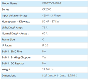 Industrial Motor <b>Speed</b> <b>Control</b> Delta VFD VFD370CP43B-21 37kW CP2000 Series 3 Phase AC Drive with Built-in PLC - Product Image 2