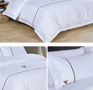 Juego de Ropa de Cama para Habitación de Hotel GlobeLink, Cuatro Piezas de Satén, Sábanas y Funda de Edredón Blancas, Fabricantes - Product Image 4