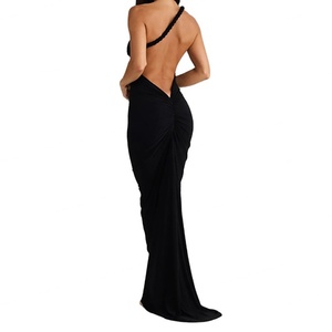 Wholesale Customize Womens Clothing Solid Color Sexy Backless Halter Neck Sleeveless Drawstring Pleated Wrap Natural Waist <b>Hip</b> - Product Image 2