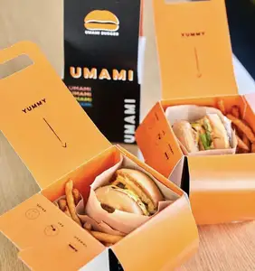 OEM Phân Hủy Sinh Học Có Thể Tái Chế Sinh Thái Thân Thiện Custom LOGO In Tông Kraft Burger Box 2022 New Hot