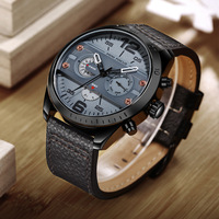 Montre à quartz multi-cadrans moderne avec affichage de la date, du jour et du temps 24 heures, bracelet en cuir, montre sport pour homme