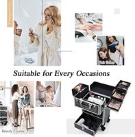 Trousse de Maquillage et Manucure Pliable Multi-Niveaux en Aluminium Noir avec Poignée Souple et Grande Ouverture – Boîte de Rangement Trolley pour Cosmétiques