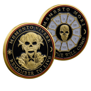 Moneda Conmemorativa de Metal Grabada por Ambas Caras con Filosofía de la Vida y la Muerte, Moneda de Recuerdo con Elementos de Calavera y Reloj - Product Image 1