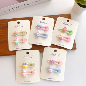 Pinza de pelo de dibujos animados coreanos para niñas, pinza de pico de pato con flor dulce, no daña el cabello, horquilla para niños, flequillo, horquilla rota, 2 unids/set - Product Image 4