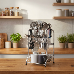 Metal Kitchen <b>Utensil</b> <b>Holder</b> Rack Standing Cutlery Spoon Organizer Stand Multifunctional Non-Folding Storage - Product Image 4