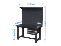 Banc de travail industriel en acier L2100mm avec plateau en acier inoxydable et 2 tiroirs pour hôtels et réparation de véhicules