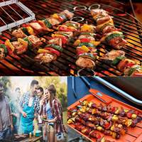 Barbecue Grill Extérieur Kebob BBQ Grill Brochettes Ensemble Durable Pliable En Acier Inoxydable BBQ Grill Rack avec 6 Brochettes