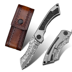 Coltello Tascabile <span class=keywords><strong>Higonokami</strong></span> Pieghevole in Damasco con Manico in Titanio e Fibra di Carbonio, Fatto a Mano OEM per Sopravvivenza, Campeggio e Caccia - Product Image 2