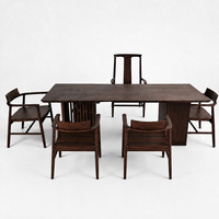 Ensemble de table à thé en noyer noir avec chaise à dossier haut et chaises d'appoint, style moderne minimaliste, fournisseur en gros