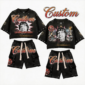 थोक बॉक्सी फिट टी शर्ट पीड़ित विंटेज धोया सूती गैंडा टी शर्ट और शॉर्ट्स ट्रैकसूट कस्टम टी शर्ट पुरुषों के लिए सेट - Product Image 1