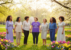 Maglietta per la Giornata Internazionale della Donna, Design Arcobaleno Viola, T-Shirt Casual da Donna, Abbigliamento per la Celebrazione di Marzo, Messaggio di Equità Viola - Product Image 2