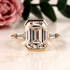 HIPHOP SPARKLE ER29 925 Sterling <b>Silver</b> <b>Emerald</b>-Cut Moissanite Prong-Set Solitaire Engagement <b>Ring</b> Rhodium/18K Gold Plating for - Product Image 1