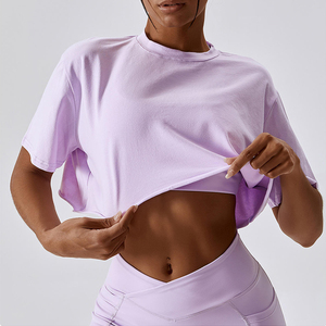 Camiseta Deportiva Personalizada para <span class=keywords><strong>Mujer</strong></span> <span class=keywords><strong>de</strong></span> Secado Rápido, Transpirable y Agradable al Tacto, Top Corto <span class=keywords><strong>de</strong></span> Cuello Redondo <span class=keywords><strong>de</strong></span> Felpa Francesa para Fitness - Product Image 2