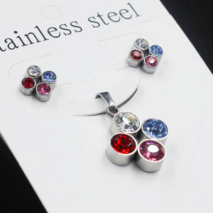 Pendientes de acero inoxidable con forma de flor para mujer, conjunto de joyería <span class=keywords><strong>Popular</strong></span>, chapado en oro, varios colores, CZ - Product Image 4