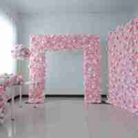 Décoration florale pour arche de baby shower, ensemble de roses, pivoines et hortensias roses en soie faits main, pour petite princesse