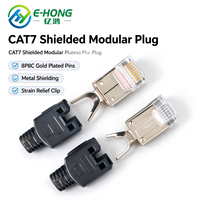 CAT7 SFTP Short Body RJ45 Modular Plug dengan Strain Relief, Pelindung Tembaga H65, Konektor Jaringan 10Gbps 8P8C