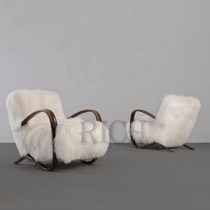 <span class=keywords><strong>Fauteuil</strong></span> de repos rétro avec cadre en bois, <span class=keywords><strong>fauteuil</strong></span> d'appoint en fausse <span class=keywords><strong>fourrure</strong></span> <span class=keywords><strong>blanche</strong></span> pour la maison, la chambre à coucher, le salon, l'hôtel, la villa, l'appartement - Product Image 2