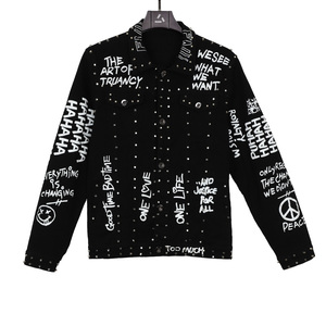 Custom Your Logo <strong>Red</strong> Rivet Letter Printing Oversized <strong>Denim</strong> <strong>Jacket</strong> Men - Product Image 3