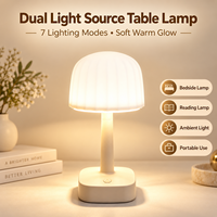 Lampe de table LED rechargeable, 7 modes d'éclairage, double source lumineuse, lampe de chevet portable, commande tactile, lampe de lecture