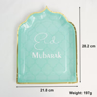 Gobelets et Serviettes Jetables Aïd, Assiettes en Papier Aïd Forme Minaret Vert Or, Vaisselle Aïd Moubarak pour Service Alimentaire Festive Musulman