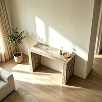 Table console en marbre brun en forme de C, bicolore et avant-gardiste, idéale pour les galeries d'art moderne et les espaces design