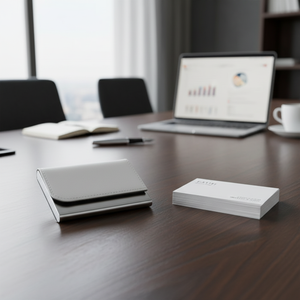 White Pu Metal Business <b>Card</b> <b>Holder</b> With Stitched Cover Compact Design For Professional Use - Product Image 3