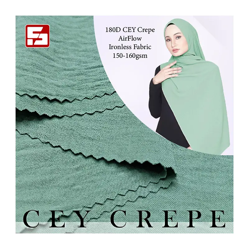 Solid Color 180D CEY Crepe Fabric AirFlow Ironless Woven Polyester Crinkle Crushed CEY Crepe Fabric For Dress