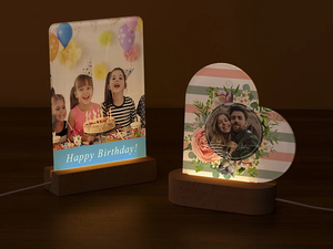 Blank Panel for DIY Printing Sublimation Acrylic Photo Frame <b>Night</b> <b>Lights</b> with Warm LED Wooden Base Lighting - Product Image 2