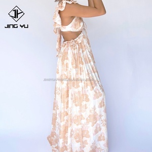 Robe de plage hawaïenne en coton, décolleté plongeant, transparente, révélant le nombril, longue, bretelles réglables, sans manches, maxi robe avec fente - Product Image 4