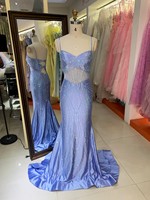 Robe de Soirée Usine 2026 Nouvelle Collection Robes de Soirée Luxueuses Lavande Violet Bretelles Fines Paillettes Volants Longueur Ras du Sol