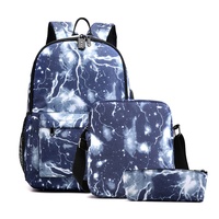 Tas Ransel Denim Tahan Lama Terlaris Lintas Negara, Set Dua Bagian dengan Pengisian Daya USB Praktis, Tas Selempang, Tempat Pensil, Tas Laptop, Tas Sekolah