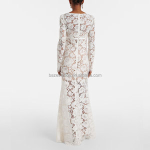 Commercio all'ingrosso personalizzato OEM/ODM di alta qualità produttori di abbigliamento Premium fiore di lusso pizzo Cocktail-scollo a V vestito elegante per le donne - Product Image 3