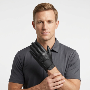 Gants de golf en cuir de cabretta de mouton noir de haute qualité, personnalisables, avec sangle en caoutchouc antidérapante et poignées intégrales pour une meilleure adhérence. - Product Image 1