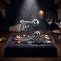 Boucles d'oreilles clous en acier chirurgical 316L Royal Crown, plaqué or PVD, forme diadème de princesse, pour piercing tragus et hélix, bijoux