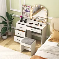 Coiffeuse Maquillage Blanche 100 x 40 x 140 cm avec Miroir sur Pied et Éclairage, Table de Toilette et Tabouret pour Chambre ou Salon