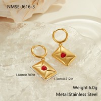 Nouvel ensemble de bijoux tendance pour femme 2026 en acier inoxydable avec zircon rouge, collier enveloppe cœur, boucles d'oreilles et bague pour la Saint-Valentin